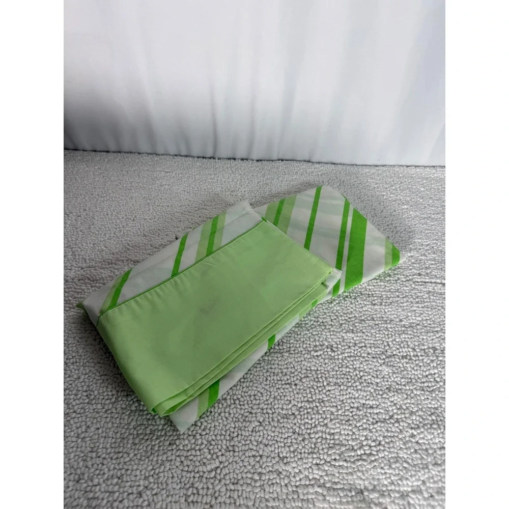 Vintage Cannon Monticello Standard Pillowcase Green White Stripe No Iron‎ Muslin